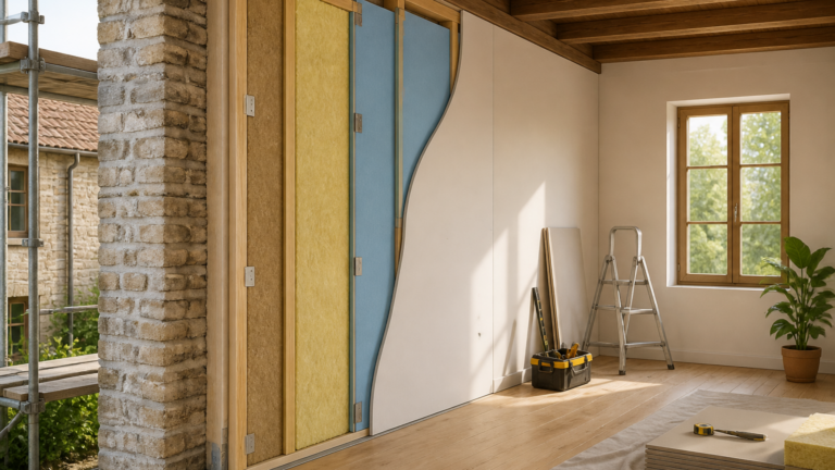 Illustration schématique d’une isolation intérieure des murs dans une maison en rénovation