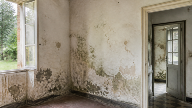 Murs d'une maison ancien présentant des traces visibles d'humidité et moisissures