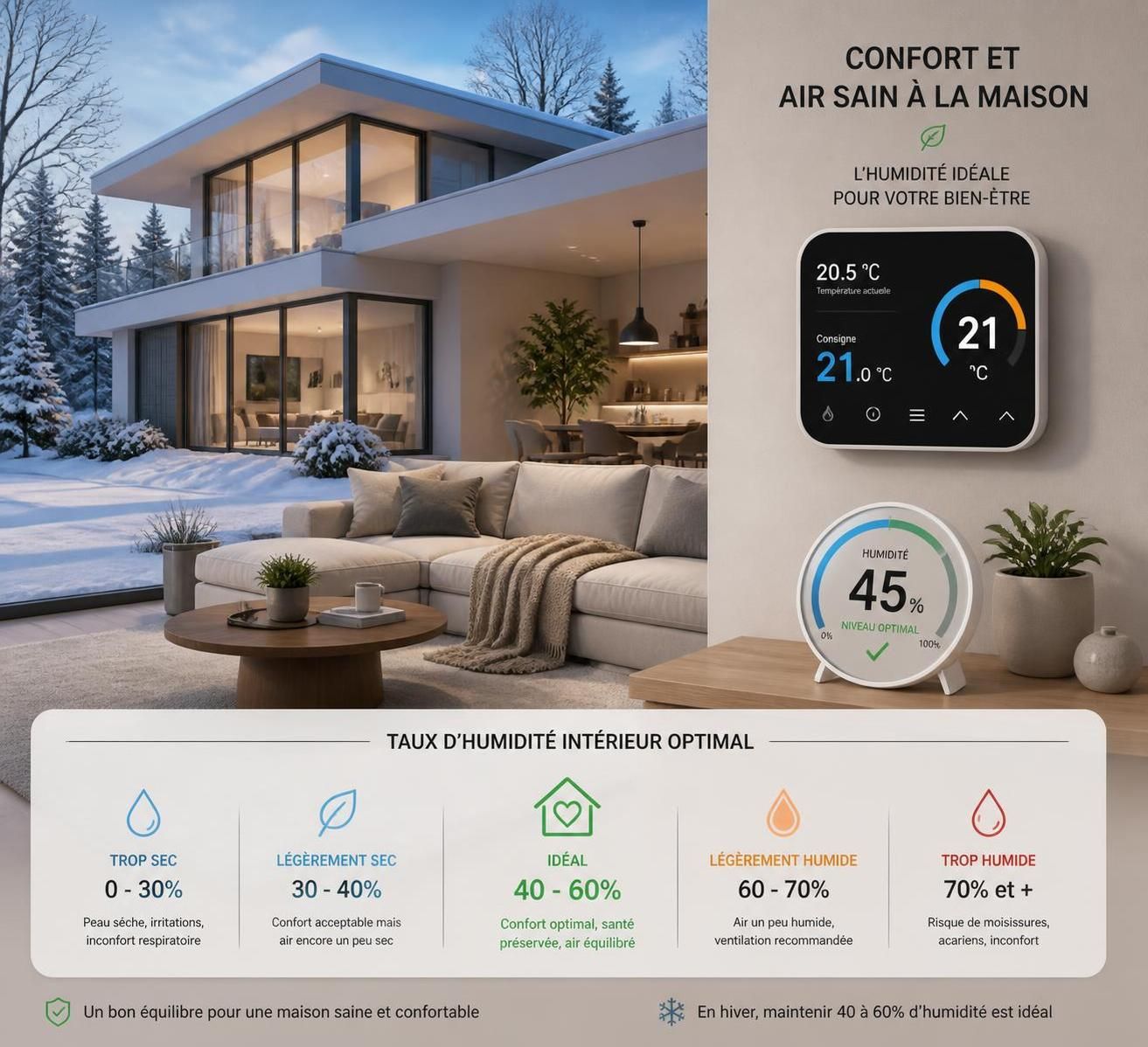 découvrez quel taux d'humidité maintenir dans votre maison en hiver pour assurer un confort optimal et préserver votre santé tout au long de la saison froide.